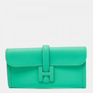Pre Owned Hermes Vert Comics Swift Leather Elan Jige 29 Clutch