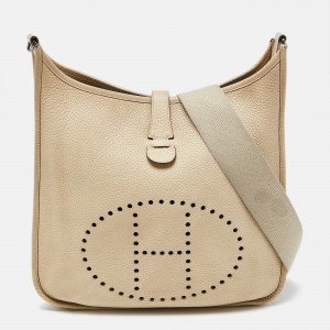 Pre Owned Hermes Parchemin Taurillon Clemence Leather Evelyne II PM Bag