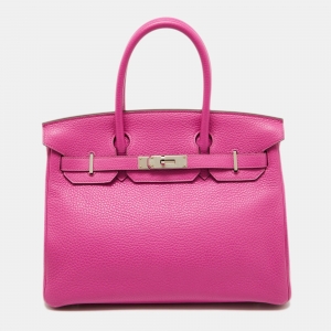Pre Owned Hermès Magnolia Taurillon Clemence Leather Palladium Finish Birkin 30 Bag