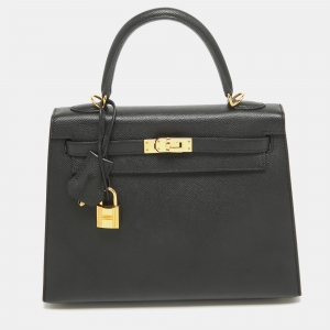 Hermes Noir Epsom Leather Gold Finish Kelly Sellier 25 Bag