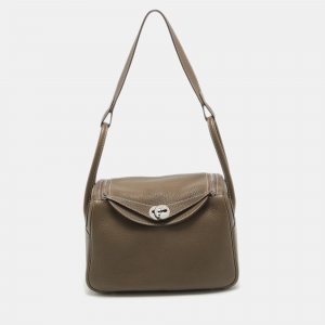 Pre Owned Hermes Taupe Taurillon Clemence Leather Palladium Finish Lindy 26 Bag