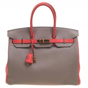 Hermes Etain/Bougainvillea Clemence/Togo Leather Gold Hardware Special Order Birkin 35 Bag