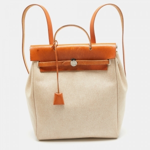 Hermes Natural Canvas and Leather 2-in-1 Herbag Backpack