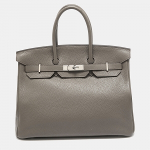 Hermes Etain Taurillon Clemence Palladium Finish Birkin 35 Bag