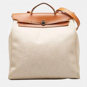 Pre Owned Hermes Brown Toile Canvas Herbag MM Bag