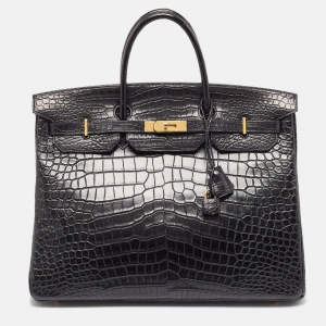 Hermes Black Crocodile Gold Finish Birkin 40 Bag