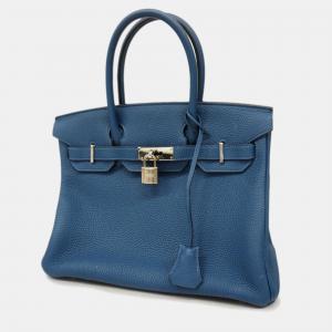 Hermes Deep Blue Togo Birkin Engraved Handbag