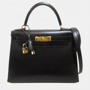 Hermes Black Leather Box Calf Kelly 28 Handbag
