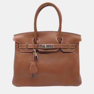 Hermes Brown Leather Clemence Birkin 30 Handbag