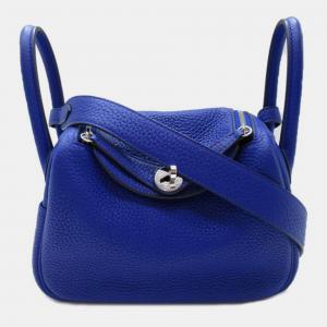 Hermes Blue Leather Clemence Mini Lindy 20