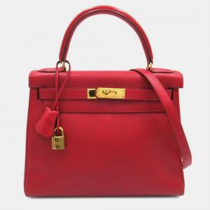 Hermes Red Leather Courchevel Kelly 28