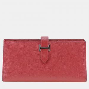 Hermes Red Leather Bearn Wallet