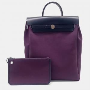 Hermes Cassis/Bleu Indigo Canvas and Leather Her Backpack