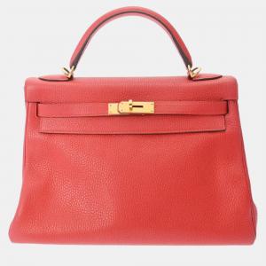 Hermes Red Clemence Leather Kelly Retourne 32 Handbag
