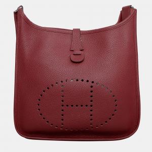 Hermes Rouge Garance Clemence Leather Evelyne III PM Bag 