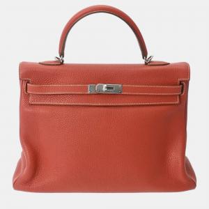 Hermes Orange Clemence Leather Kelly Retourne Top Handle Bag