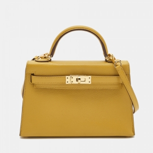 Hermès Jaune Ambre Epsom Leather Gold Finish Mini Kelly II Sellier 20 Bag
