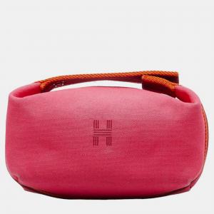 Hermes Pink Canvas Toile Bride-A-Brac Travel Case PM clutch