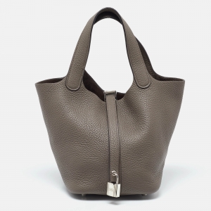 Hermes Etain Taurillon Clemence Leather Picotin Lock 18 Bag