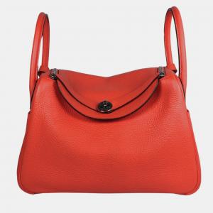 Hermes Orange Poppy Clemence Lindy 30 Handbag