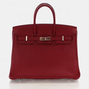 Hermes Rouge Grenat Togo PHW Birkin 25 Handbag