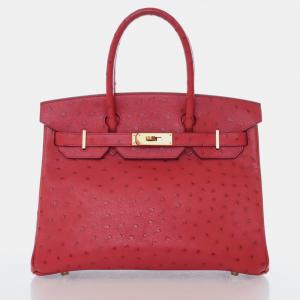 Hermes Rouge Vif Ostrich Birkin 30 Handbag