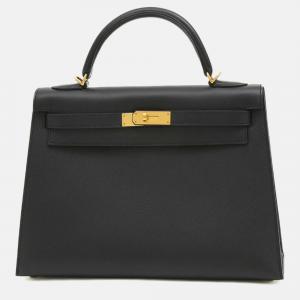 Pre Owned Hermes Black Epson Kelly Handbag