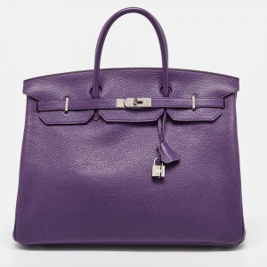 Hermes Ultraviolet Togo Leather Palladium Finish Birkin 40 Bag