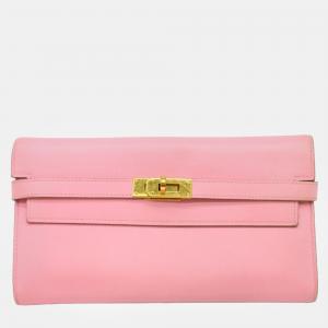 Pre Owned Hermes Pink Epsom Leather Kelly Bi-fold Long Wallet