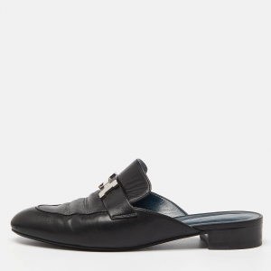 Hermes Black Leather Paradis Flat Mules Size 39
