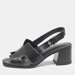 Hermes Black Leather Eris Slingback Sandals Size 38