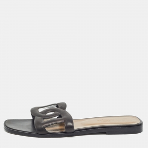 Hermes Black Leather Aloha Flat Sandals  Size 39