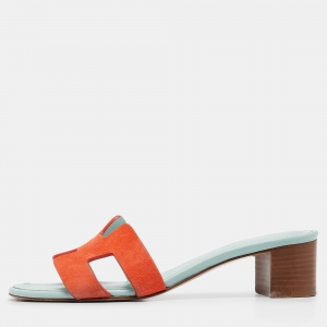 Hermes Orange/Green Suede Oasis  Sandals Size 36