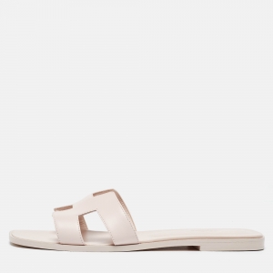 Pre Owned Hermès Pink Leather Oran Flat Slides Size 42