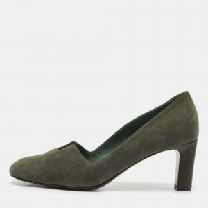 Hermes Olive Green Suede Cut Out Pumps Size 37.5
