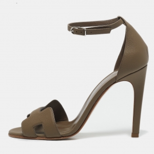 Hermes Green Leather Premiere 70 Ankle Strap Sandals Size 38.5