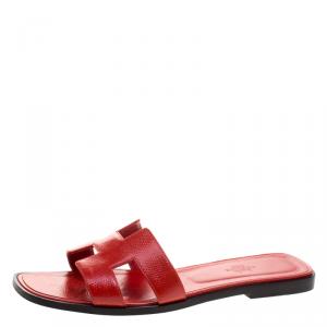 Hermes Orange Patent Leather Oran Sandals Size 40