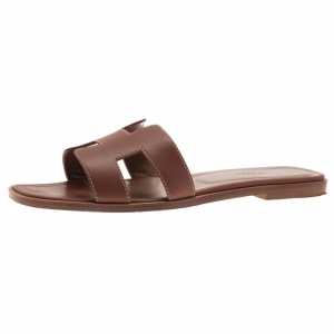 Hermes Brown Leather Oran Box Sandals Size 39