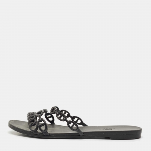 Hermes Black Jelly Chaine d'Ancre Rivage Slide Flats Size 38
