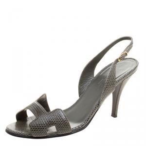 Hermes Green Reptile Leather Night Slingback Sandals Size 37