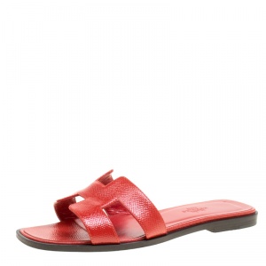 Hermes Red Patent Leather Oran Box Sandals Size 36