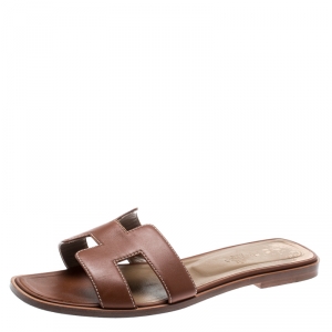 Hermes Brown Leather Oran Sandals Size 39
