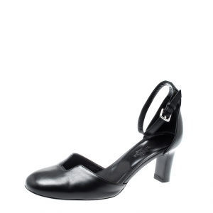 Hermes Black Leather Lady 70 Ankle Strap Sandals Size 38