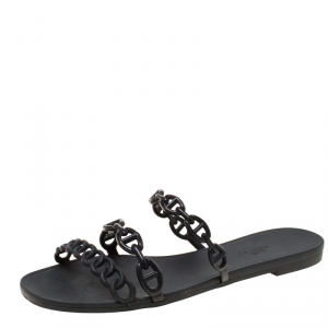 Hermes Black Rubber Nude Slip On Slides Size 37