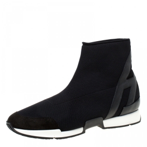 Hermes Black Mesh And Leather Soft High Top Sneakers Size 38