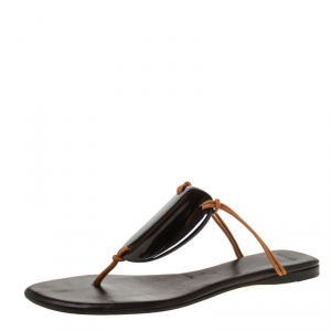 Hermes Black/Brown Medallion Cord Thong Slides Size 37