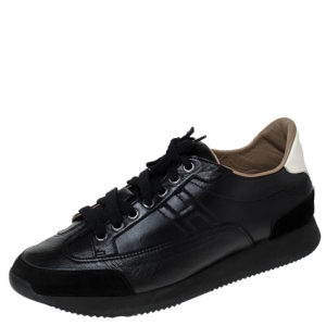 Hermes Black Leather And Suede Trail Sneakers Size 38.5