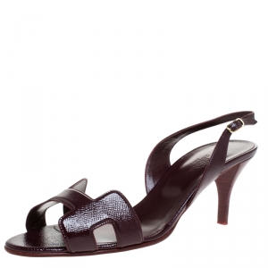 Hermes Dark Burgundy Patent Leather Night Slingback Sandals Size 40.5
