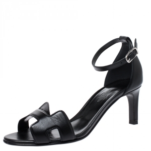 Hermes Black Leather Premiere Ankle Strap Sandals Size 36