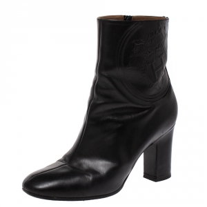 Hermes Black Leather Nadia Block Heel Ankle Boots Size 38.5